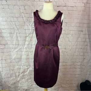 ANTONIO MELANI sleeveless satin sheath Dress sz 8 gathered ruffle scoop neckline